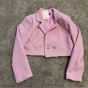 SHEIN Pink Textured Cropped Blazer E-20
